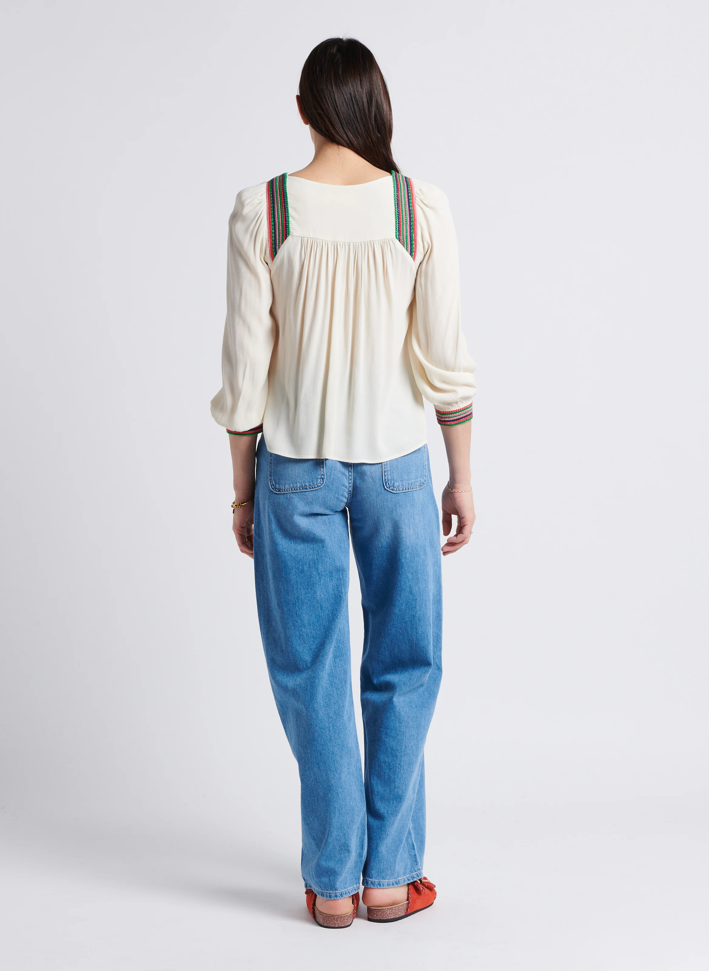 MIMA - Pantalon large taille haute en coton | Bleu