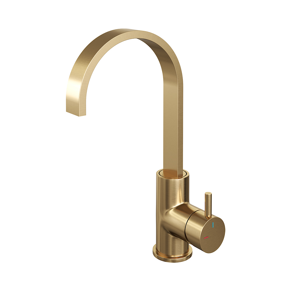 Brauer Gold Edition ColdStart wastafelkraan met draaibare platte uitloop model B geborsteld messing PVD