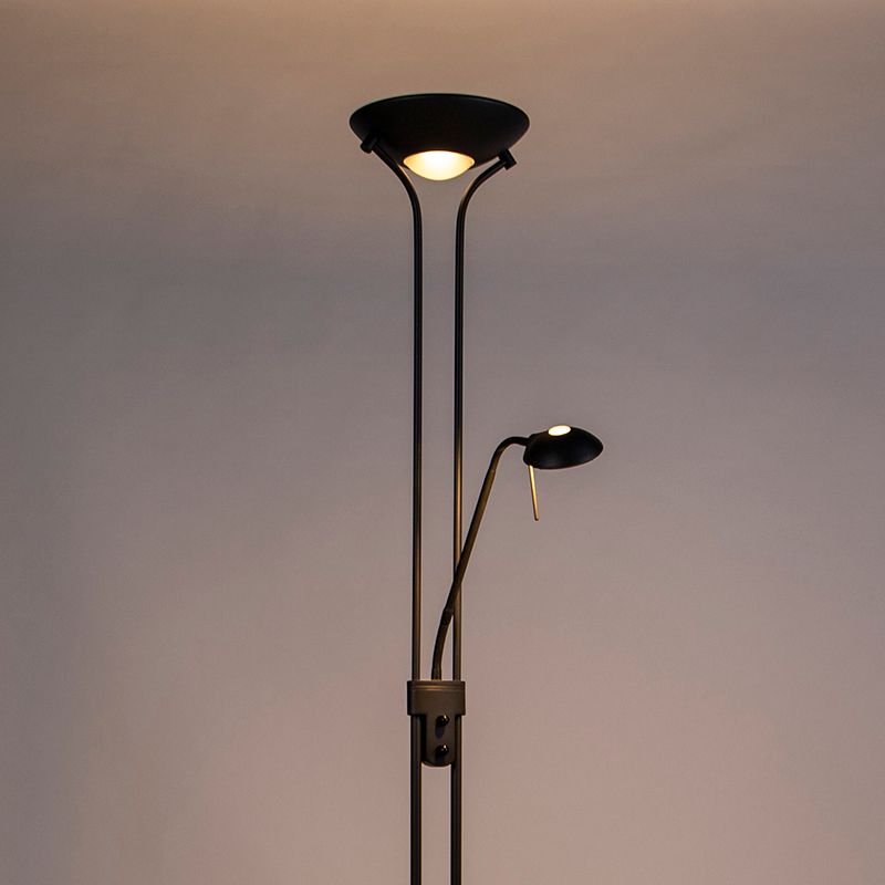 Vloerlamp zwart met leeslamp incl. LED en dimmer - Diva 2