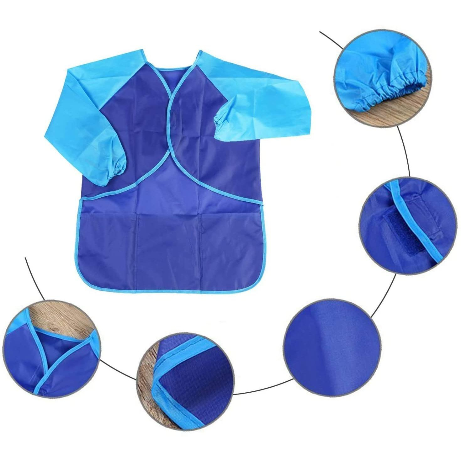 (2er Set) Kinder Mal Schürze mit langen Ärmeln   Taschen (Gr. M) - Blau