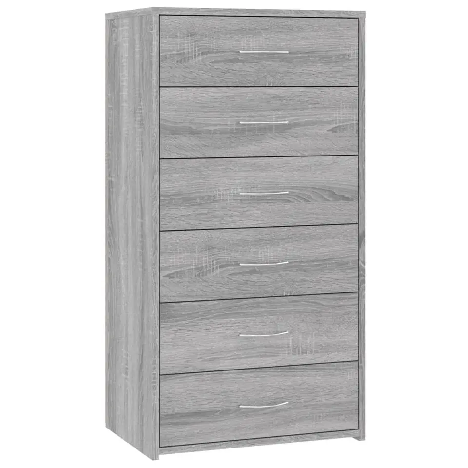vidaXL - Dressoir met 6 lades - Grijs sonoma eiken - Bewerkt hout - 50x34x96 cm