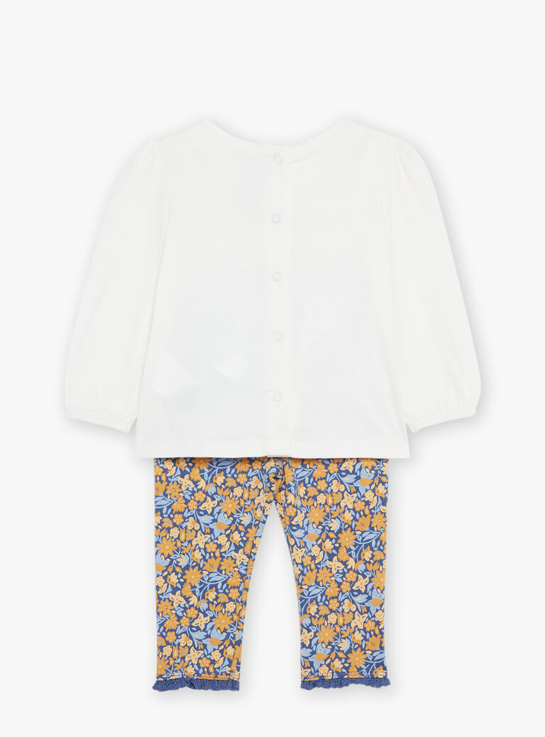 Chemisier écru avec legging et bandeau bleu marine à fleurs