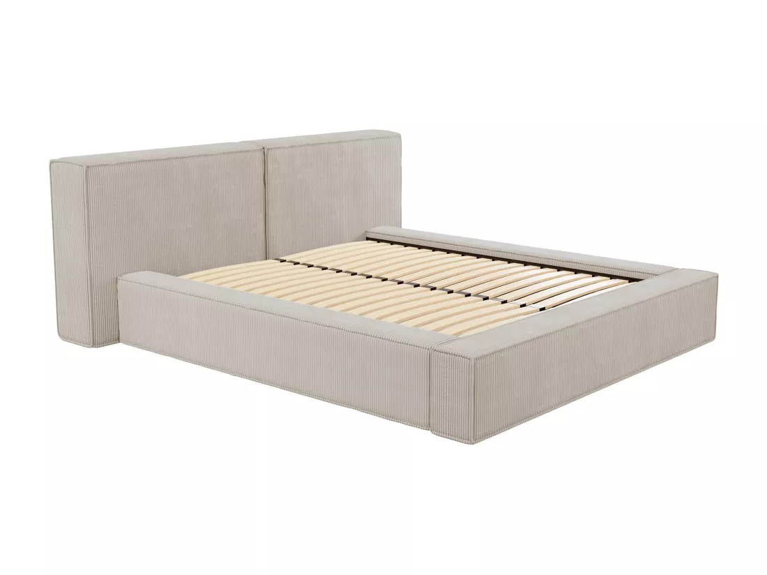 Lit coffre 140 x 190 cm - Velours côtelé - Beige - TIMANO de Pascal Morabito