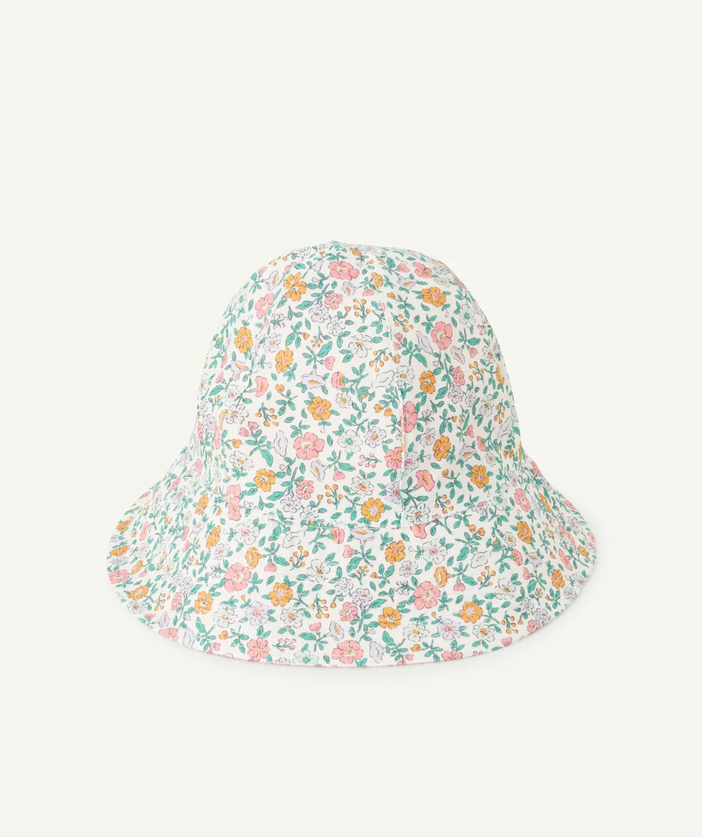 BOB FILLE EN COTON BLANC ET IMPRIMÉ FLEURI ROSE ET VERT