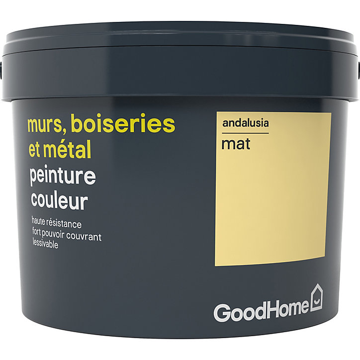 Peinture résistante murs, boiseries et métal GoodHome jaune Andalusia mat 2,5L