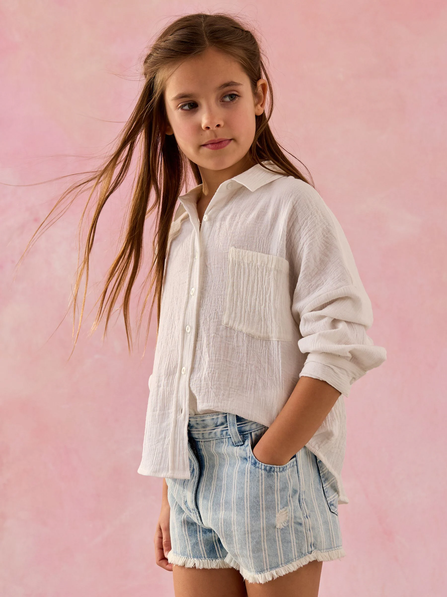 Wit - Oversized 100% katoenen overhemd (3-16jaar)