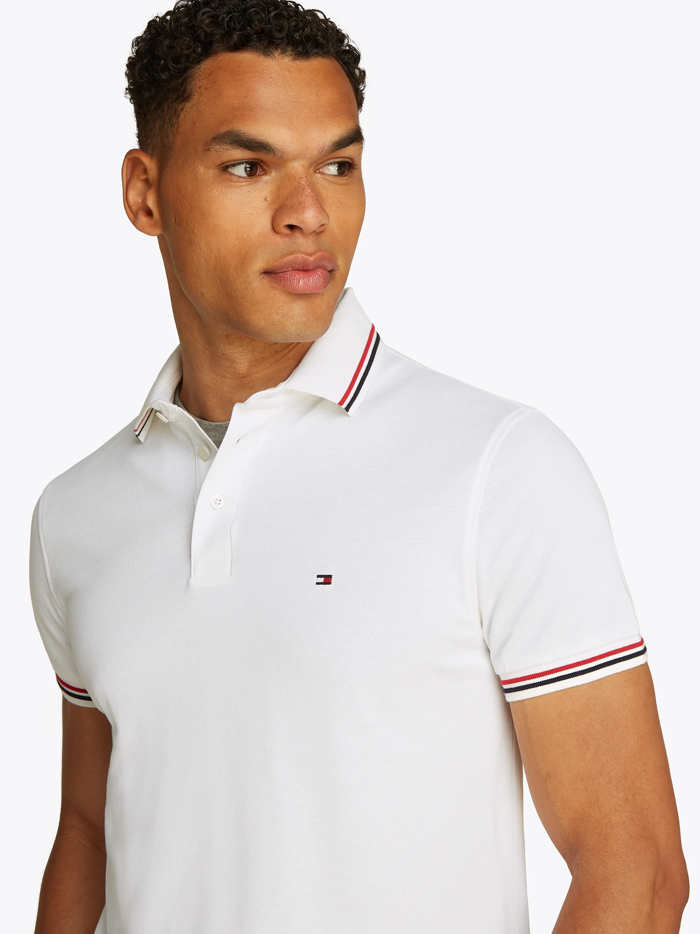 Polo droit en coton bio mélangé | Blanc