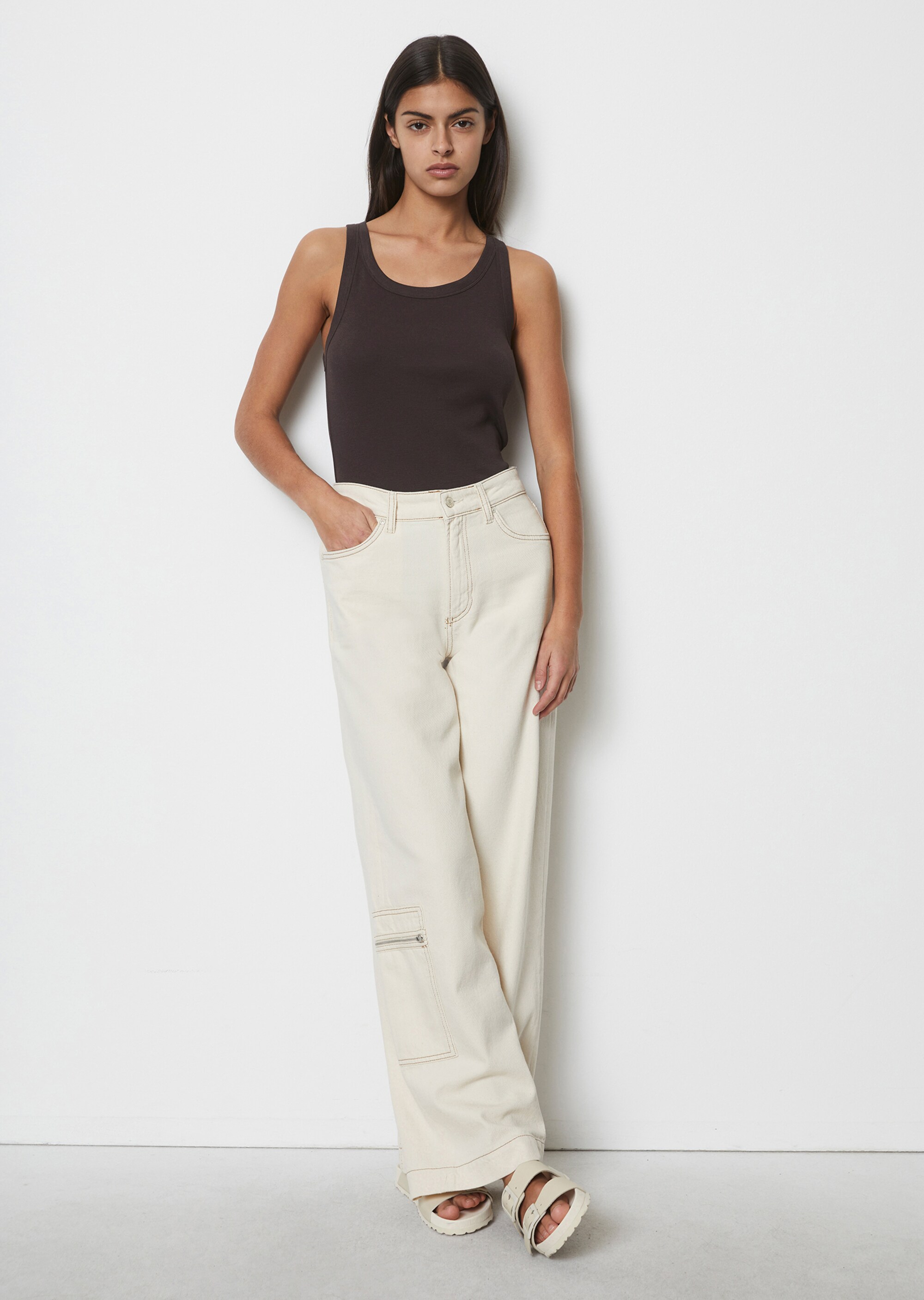 Tanktop mit feiner Rippstruktur aus elastischem Organic Cotton-Mix