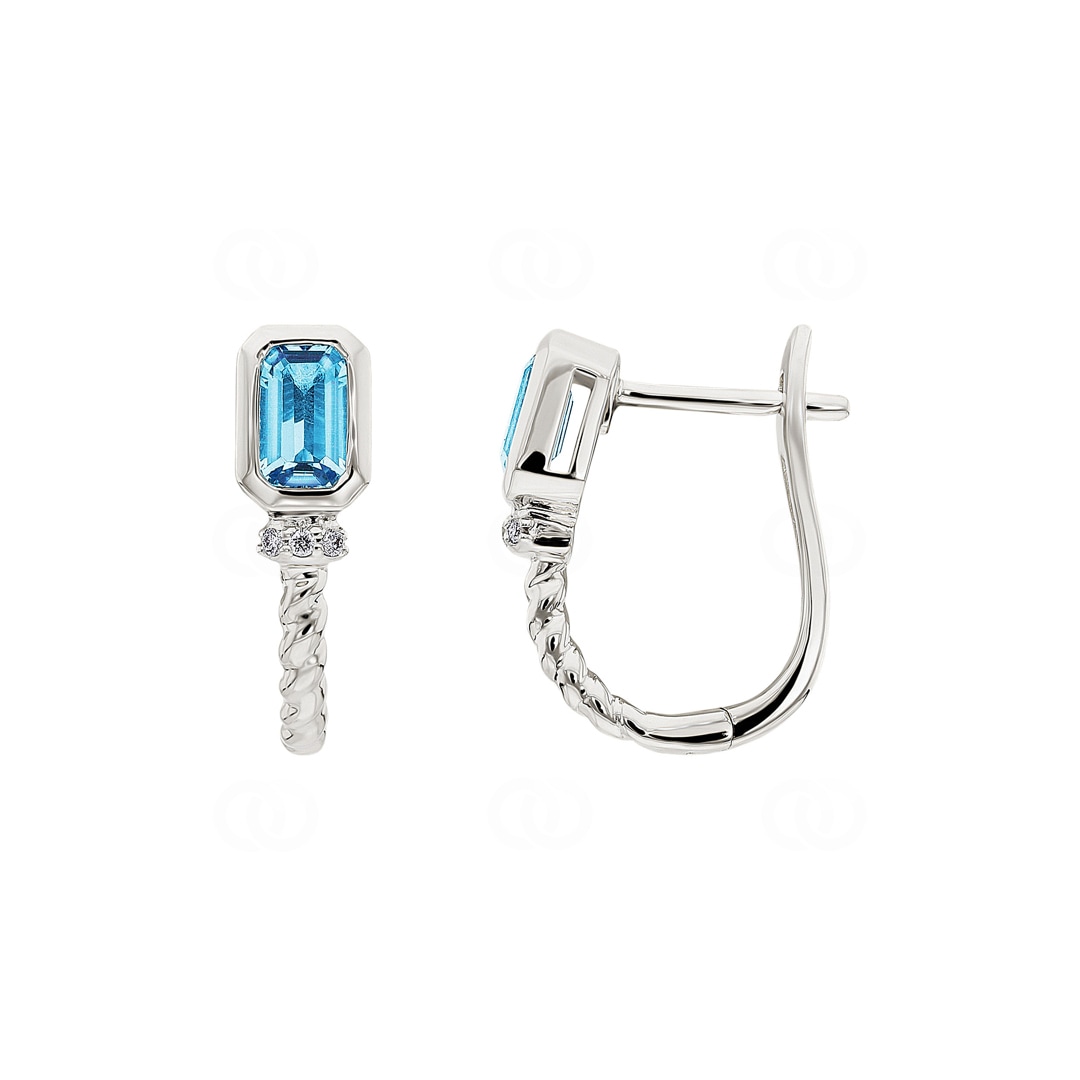 Kreolen 750/18 K Weissgold mit Blautopas und Diamanten 0.02 ct H/si