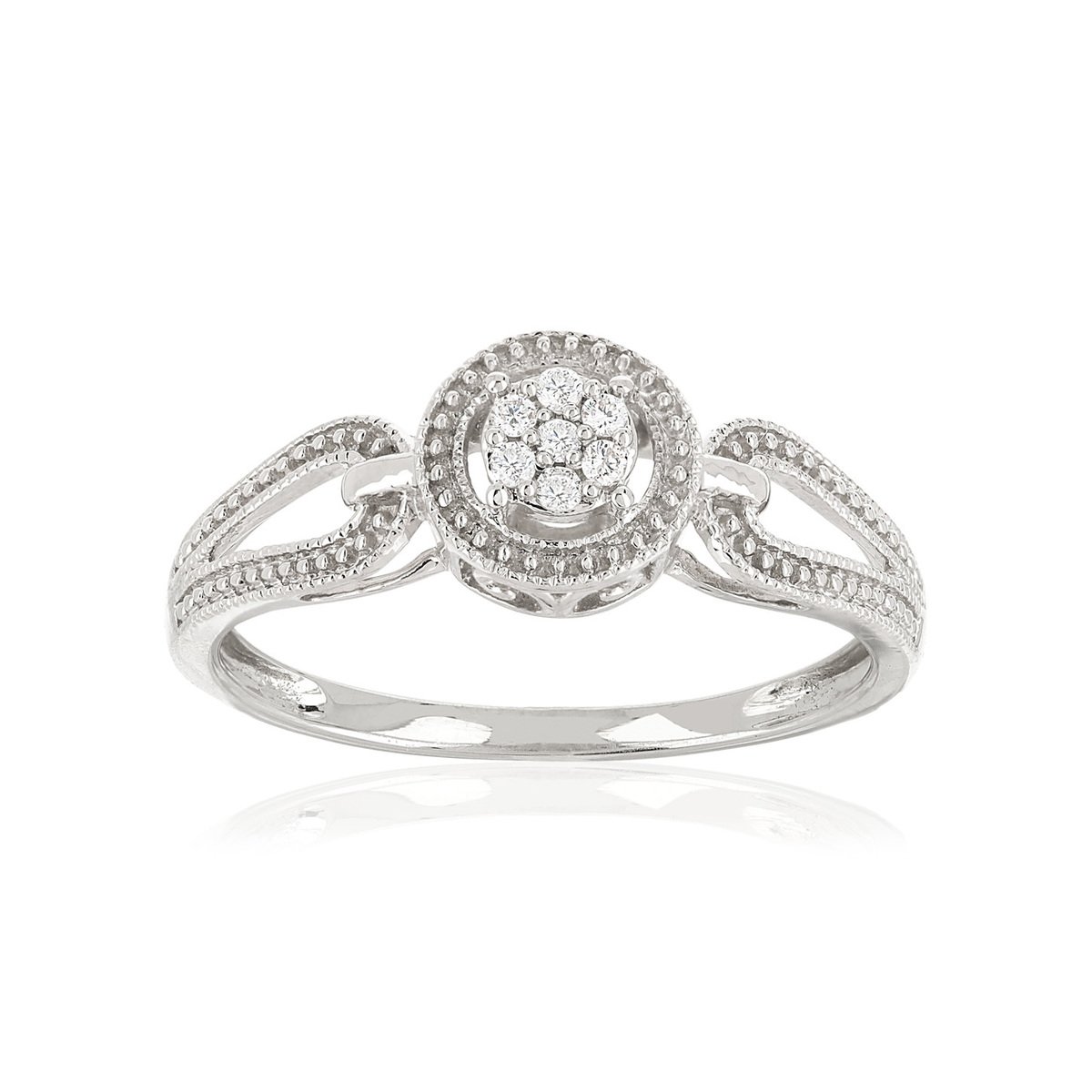 Bague or 375 blanc ajourée cercle diamants