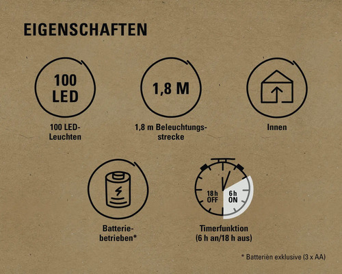 LED-lichtsnoer Perle Lafiora 1,8 m + 0,3 m aansluitdraad 100 LED's warm wit licht