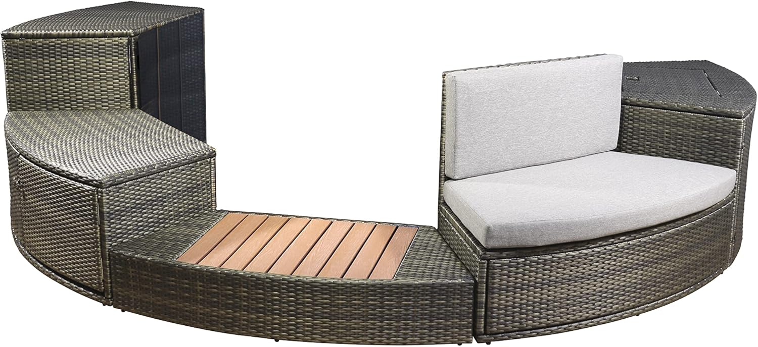 NETSPA Spa-Möbel Octopus 165 Semi-Rigid - 5 Module mit Doppelregal, Motorblockverkleidung, Trittstufe, Sitzbank und niedrigem Regal - PVC und Holz-Verbundstoff - Schwarz - SP-MOB165C-M5