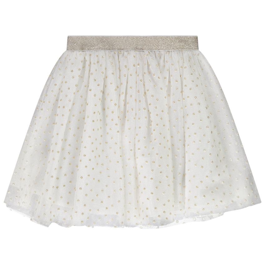 Jupe de cérémonie en tulle imprimé pois pour fille - Ecru