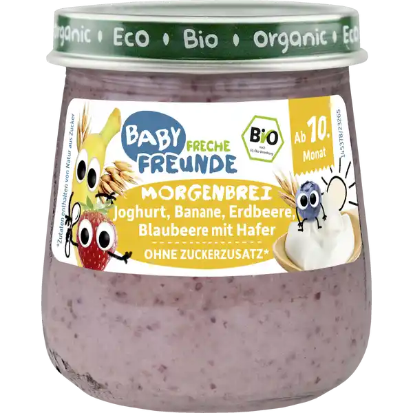 Bio Baby Morgenbrei Joghurt, Banane, Erdbeere, Blaubeere mit Hafer