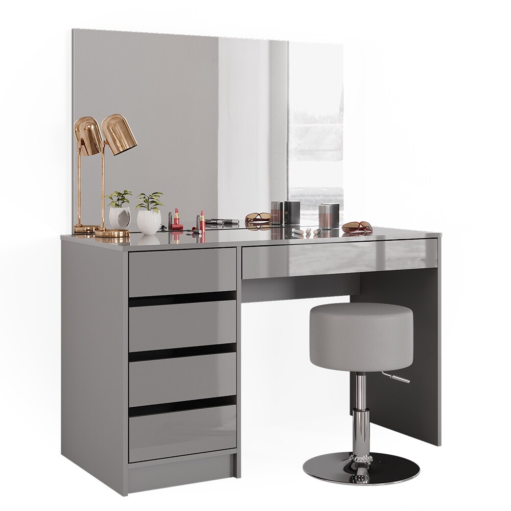 Vicco Schminktisch Frisiertisch Frisierkommode Sherry Grau Schminkspiegel Hocker 120x75 cm modern Schlafzimmer Kommode Schublade Ablage Aufbewahrung Kosmetiktisch Make-Up-Tisch Hochglanz