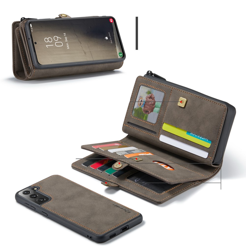 Samsung Galaxy S21 FE 5G 3in1 Leder Tasche   Magnet Hardcase Karten Etui - Dunkelbraun