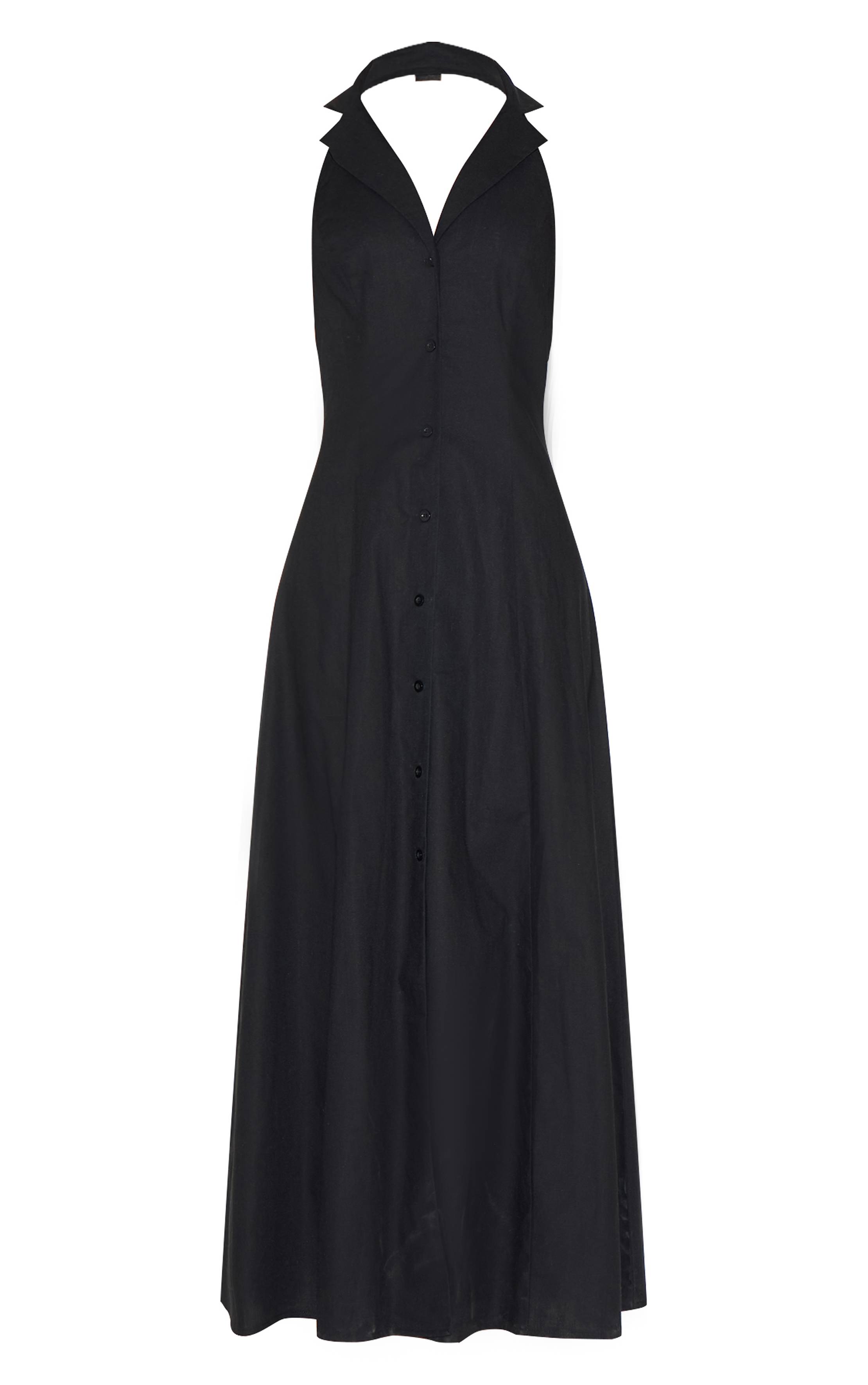 Noir Robe Longue Fleurie À Col Avec Boutonnière