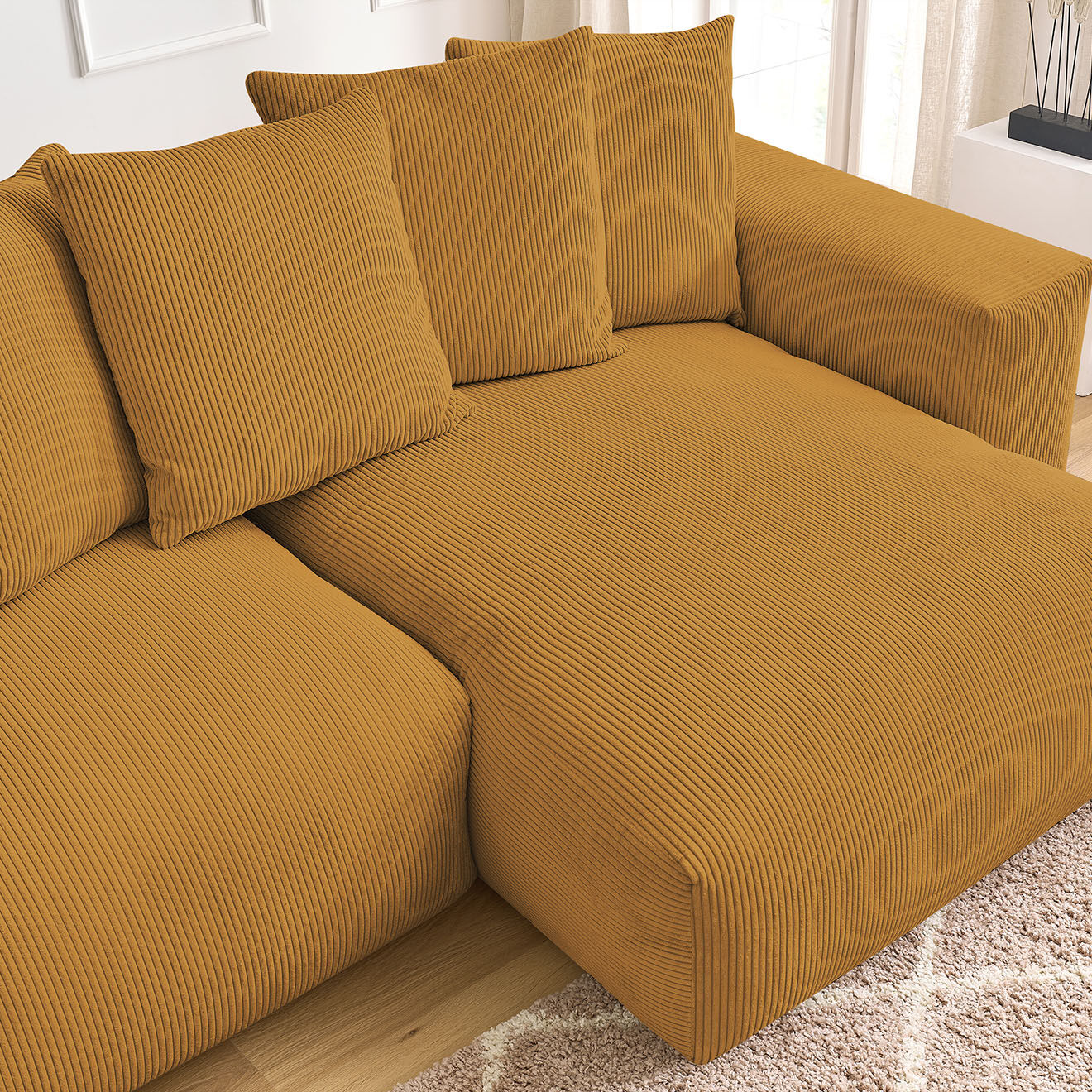 Bobochic Canapé d'angle réversible ultra moelleux voltaire velours côtelé jaune - 310x174x75 cm