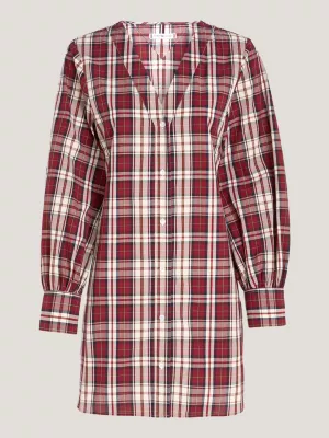 Vestido camisa xadrez tartan com decote em V