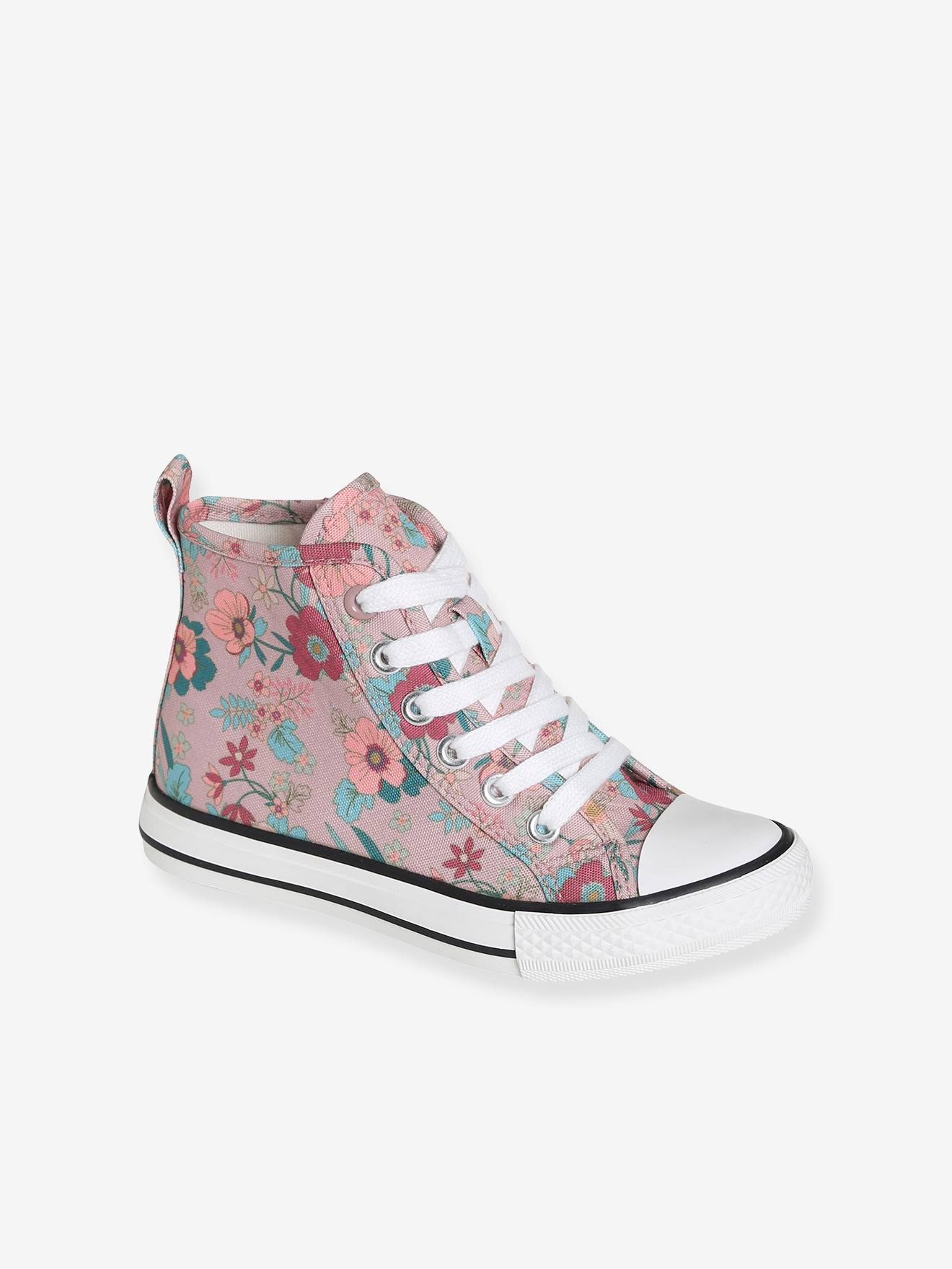 Tênis de cano alto em lona com estampa de fantasia, para meninas, na cor rosa médio.