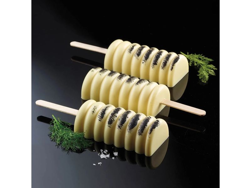 Silikomart Glaceform Silikonform für Eis – Mini Tango Weiss 1 Form - 4 Mulden samt Holzstäbchen und Rezept