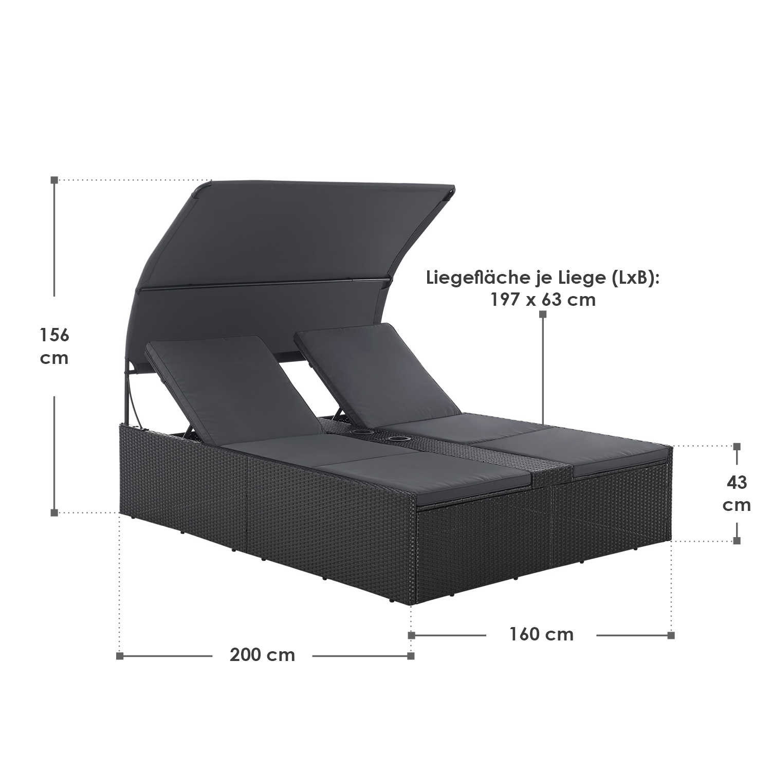 Juskys Syros Polyrotan Loungebed - Black