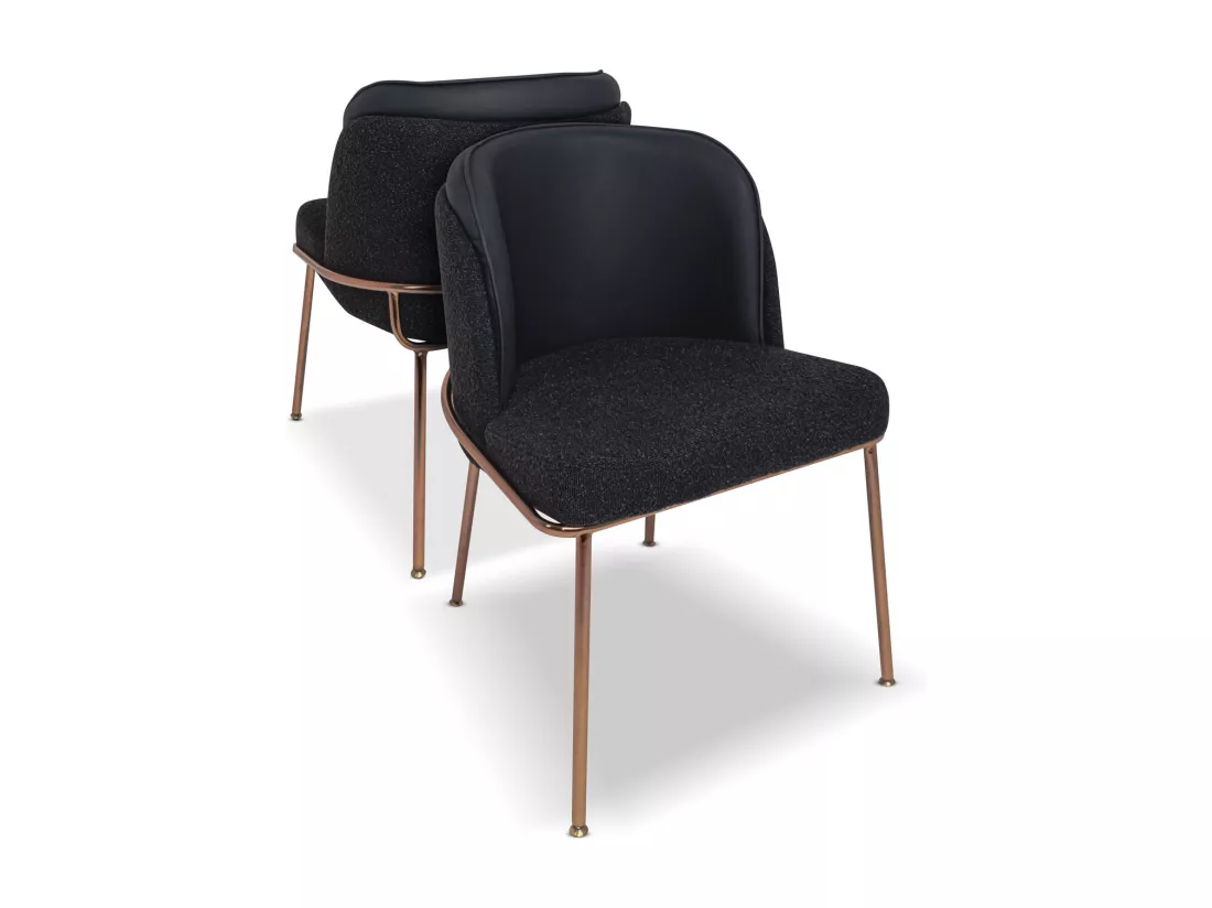 Thun Boucle - Lot de 2 fauteuils de design en métal, siège en tissu bouclé et dossier en similcuir