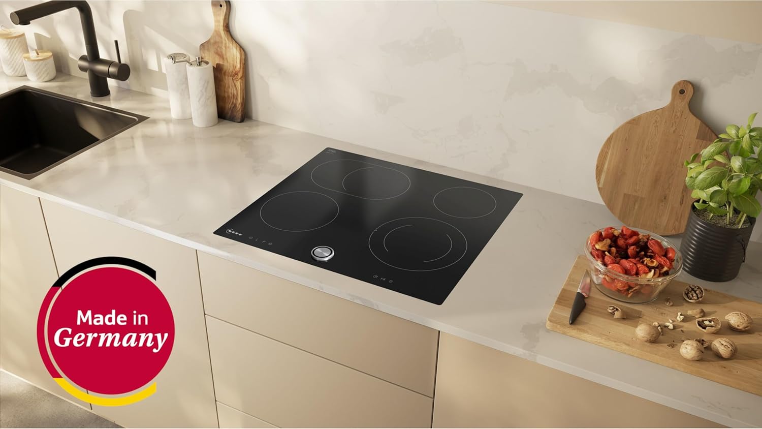 NEFF T16PT76X0 N 70 Elektrokochfeld 60 cm, 17 Leistungsstufen, Warmhaltefunktion, Abschalttimer, Laufzeitanzeige, TwistPad, Powerstufe, Bräterzone, Glaskeramik, Zweikreis-Kochzone, Schwarz