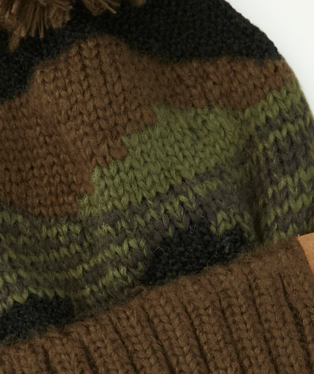 BONNET KAKI EN LAINE ET FIBRES RECYCLÉES AVEC POMPON GARÇON