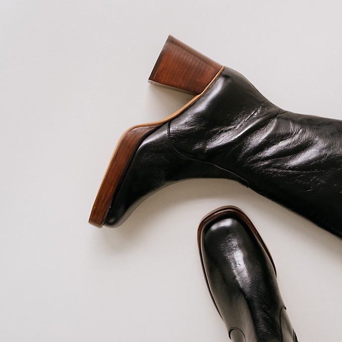 Bottes à plateformes  en cuir vielli noir taille mollet M