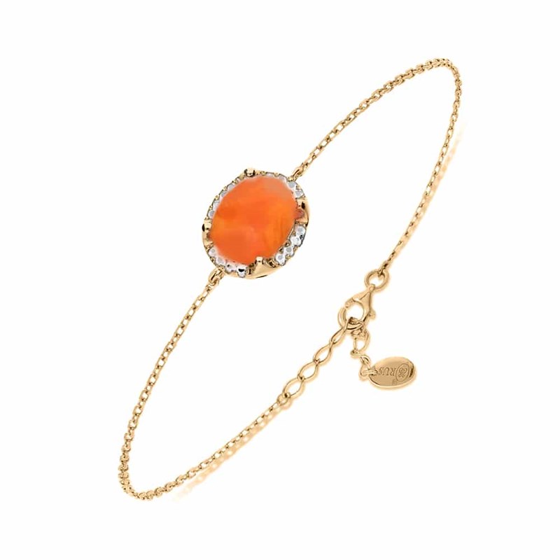 Bracelet Argent Dore Pierre Unique Orange