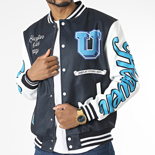 Veste Teddy Bleu Marine Blanc