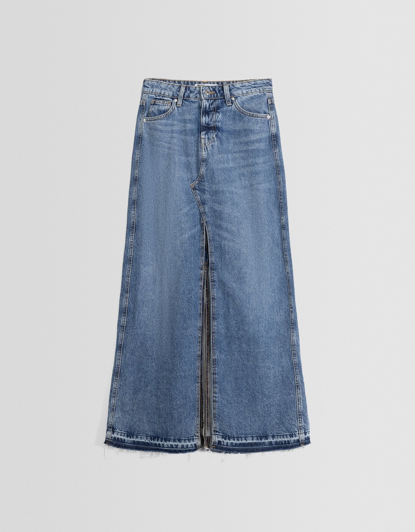 Saia jeans longa com fenda frontal