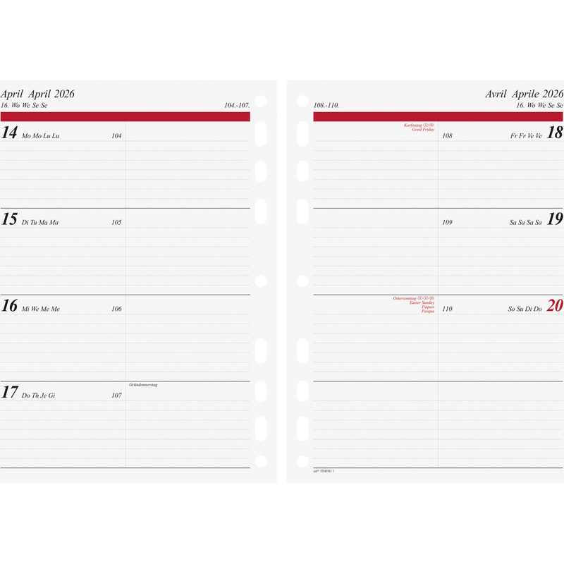 Rido Idé Wochenblätter 2026 Timing 1, A5, 1 Woche / 2 Seiten