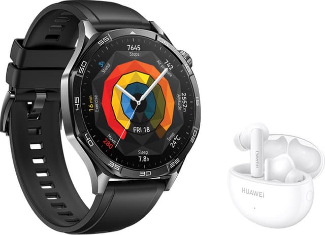 Huawei Watch GT 5 sportsur 46mm (sort) + FreeBuds 5i gaveæske
