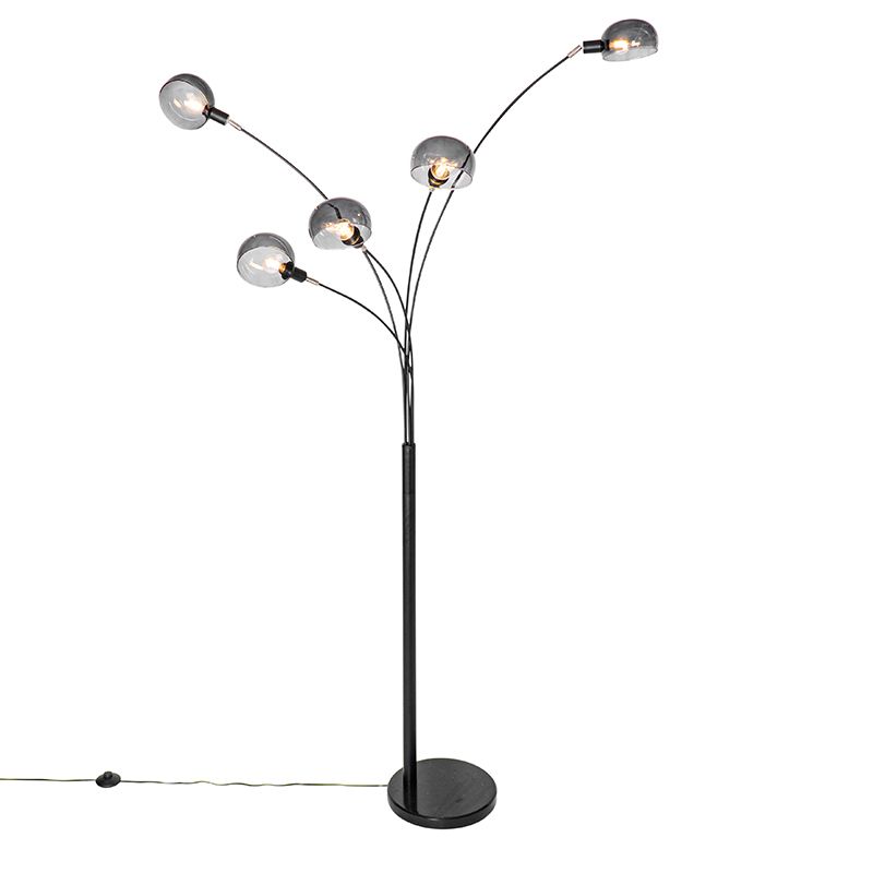 Design vloerlamp zwart met smoke glas 5-lichts - Sixties Marmo