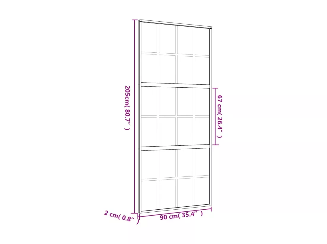 Porte coulissante doré 90x205 cm verre ESG clair et aluminium