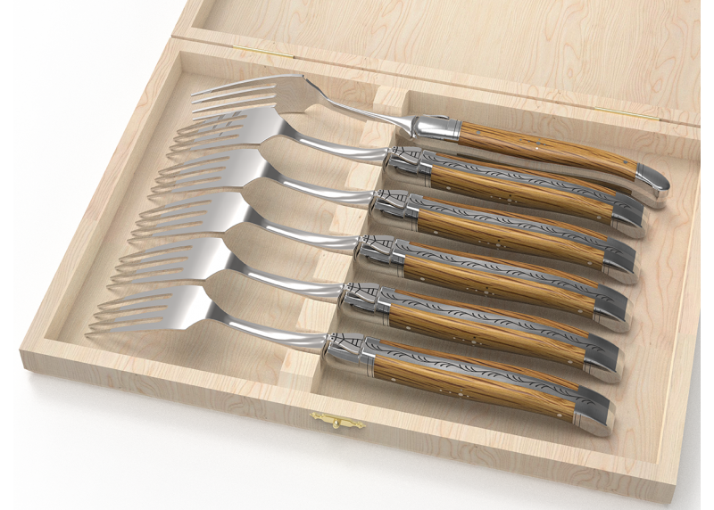 Service de 6 fourchettes Laguiole avec un manche en bois de chêne et mitres en acier inoxydable