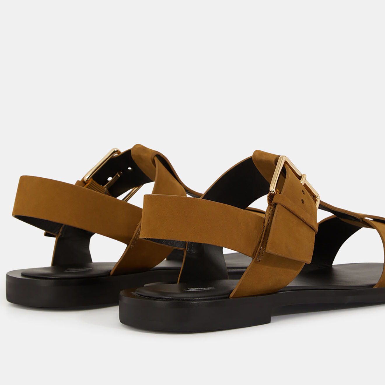 Galeries Lafayette Sandales plates en Cuir camel