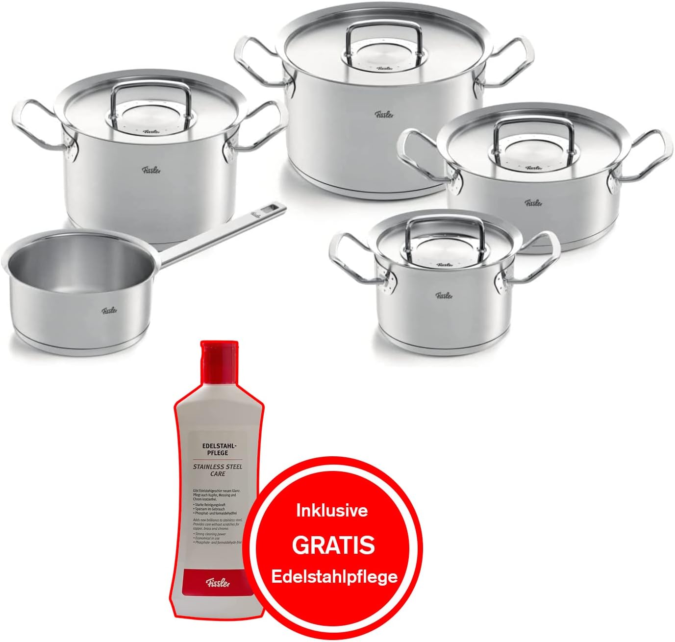 Fissler Original-Profi Collection/Edelstahl-Kochtopfset, 5-teilig, inkl. Metall-Deckel + Gratis Edelstahlpflege - Induktion [Exklusive bei Amazon]