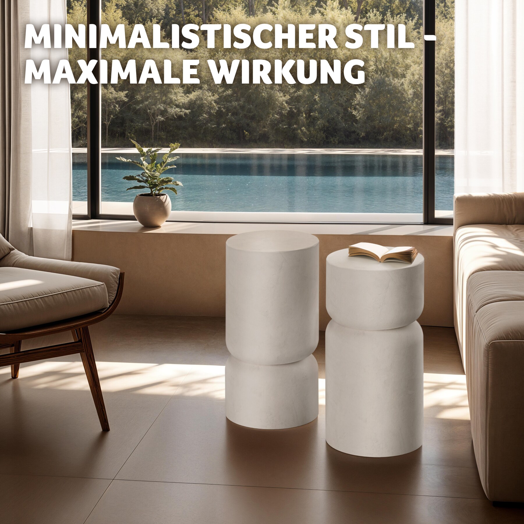 tectake® 2er Set Beistelltisch , Chubby-Design, wetterfest, 28 x 54,5 cm