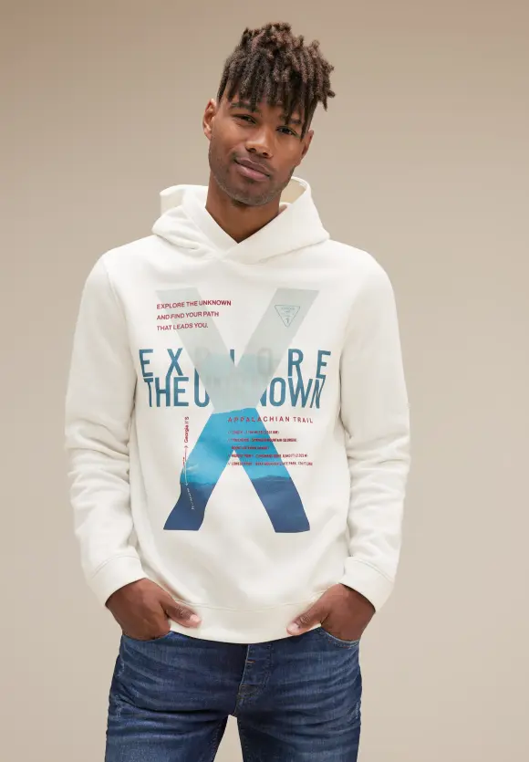 Kapuzenpulli mit Frontprint - broken white