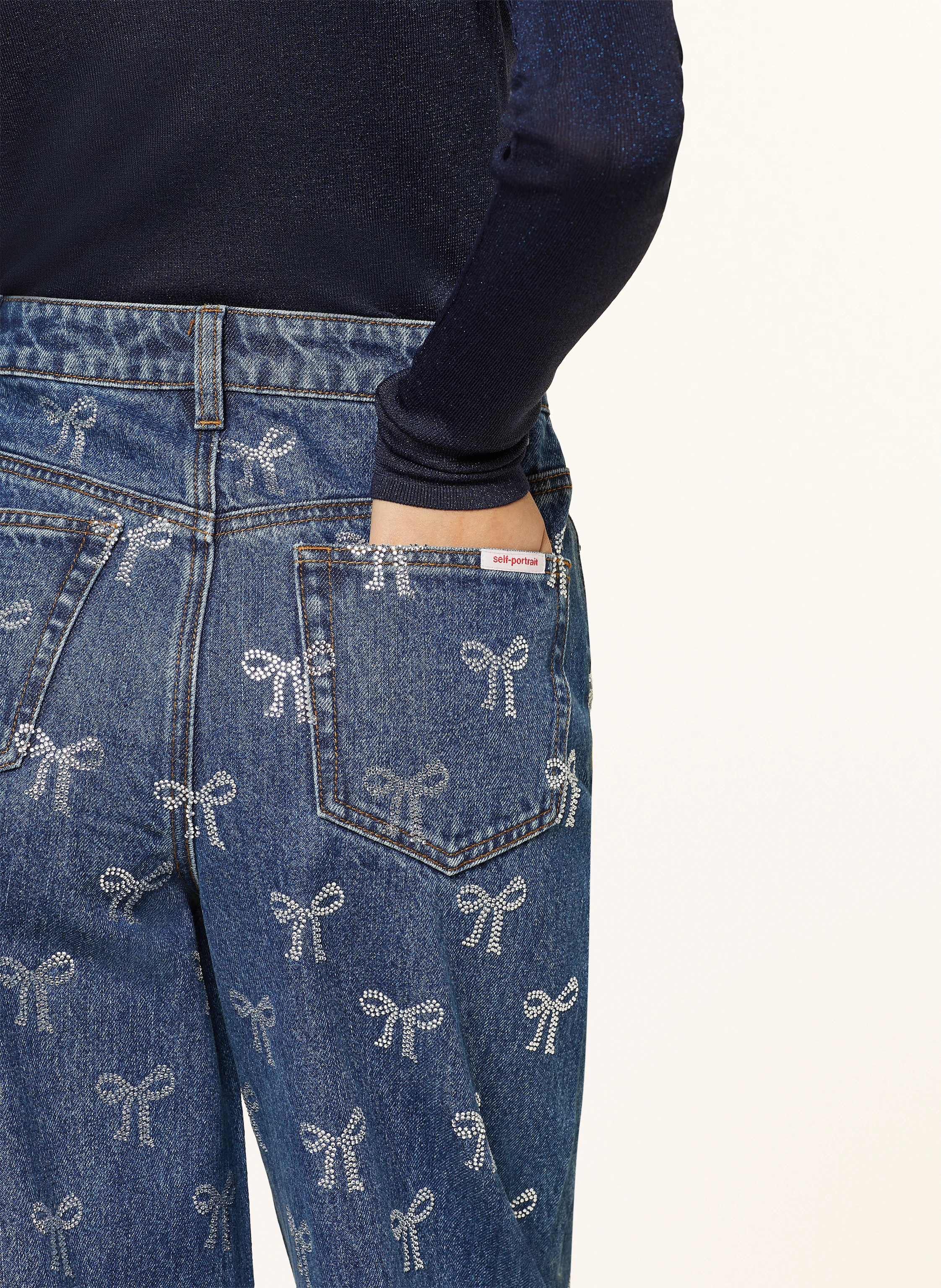 self-portrait Straight Jeans mit Schmucksteinen