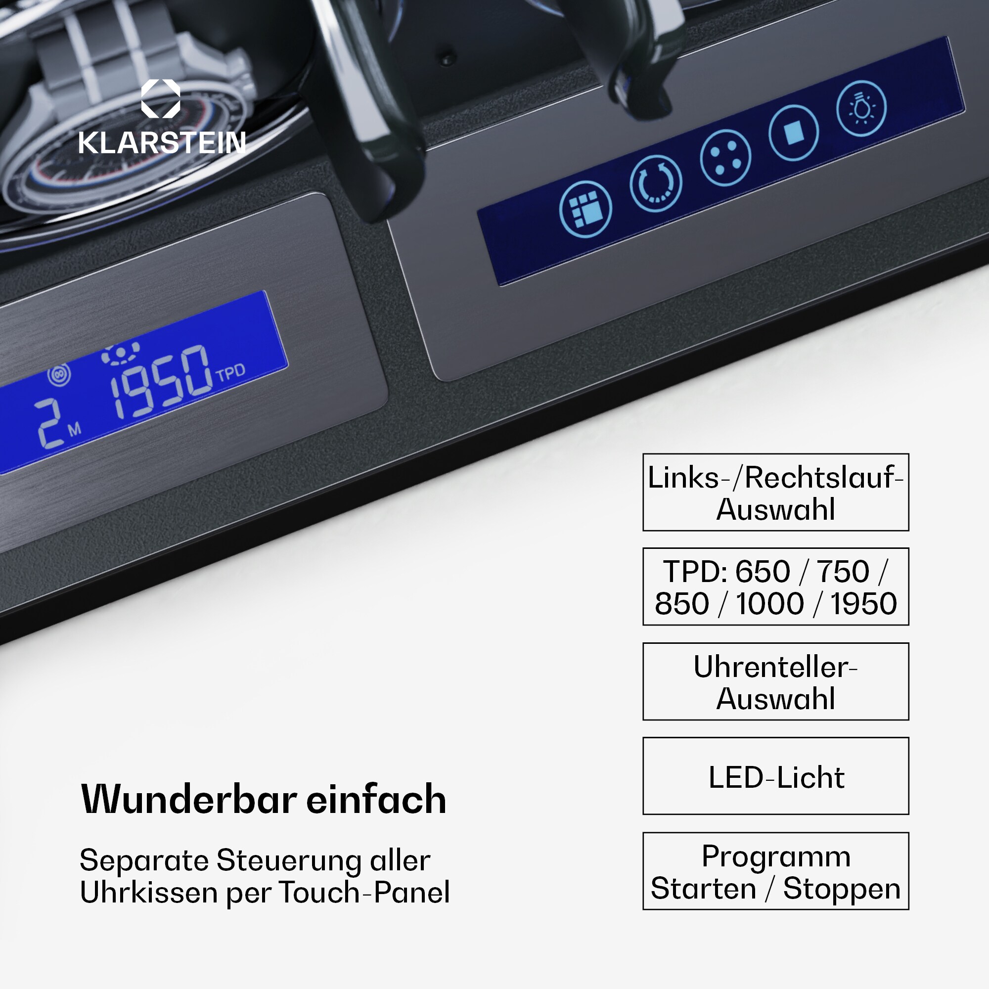Sarthe 6 Uhrenbeweger 6 Uhren 5 Rotationsmodi LED Touch Fernbedienung Schwarz