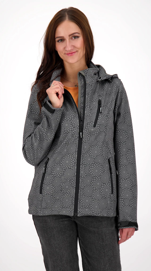 DEPROC Active Softshelljacke »SHELBY PEAK DC« leichte Softshelljacke mit All-Over-Print und abnehmbarer Kapuze