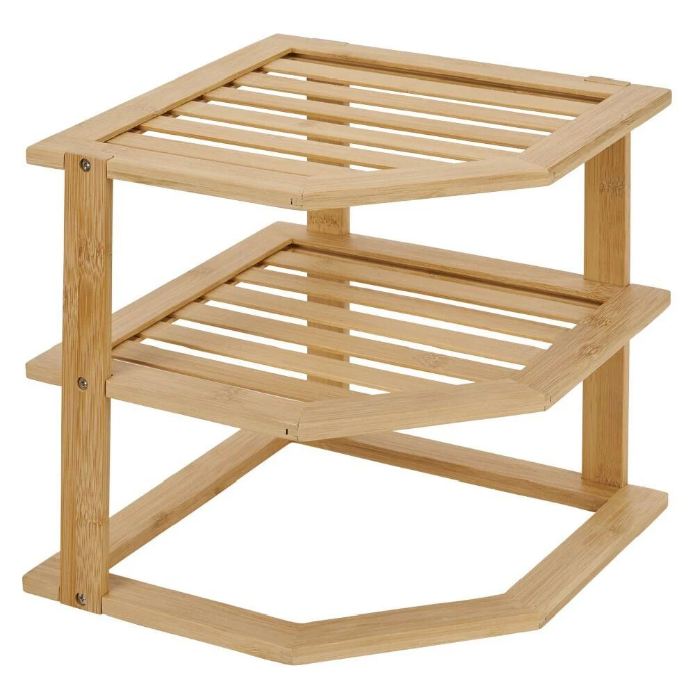 Étagère d'angle 2 niveaux en bambou 25x25xH23cm