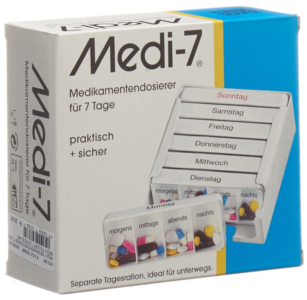 SAHAG Medi-7 Medikamentendosierer 7 Tage 4 Fächer pro Tag weiss deutsch 1 Stk
