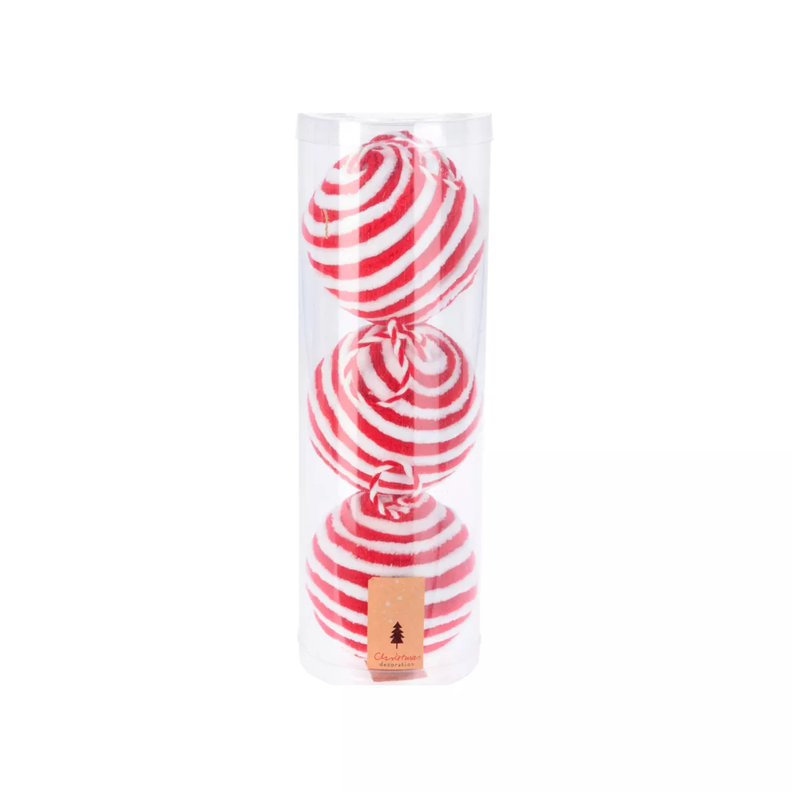 Lot de 3 boules de Noël (D100 mm) Laine rayé Rouge et blanc