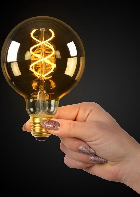 Lucide G95 - Filament lamp - Ø 9,5 cm - LED Dimb. - E27 - 1x4,9W 2200K - Amber