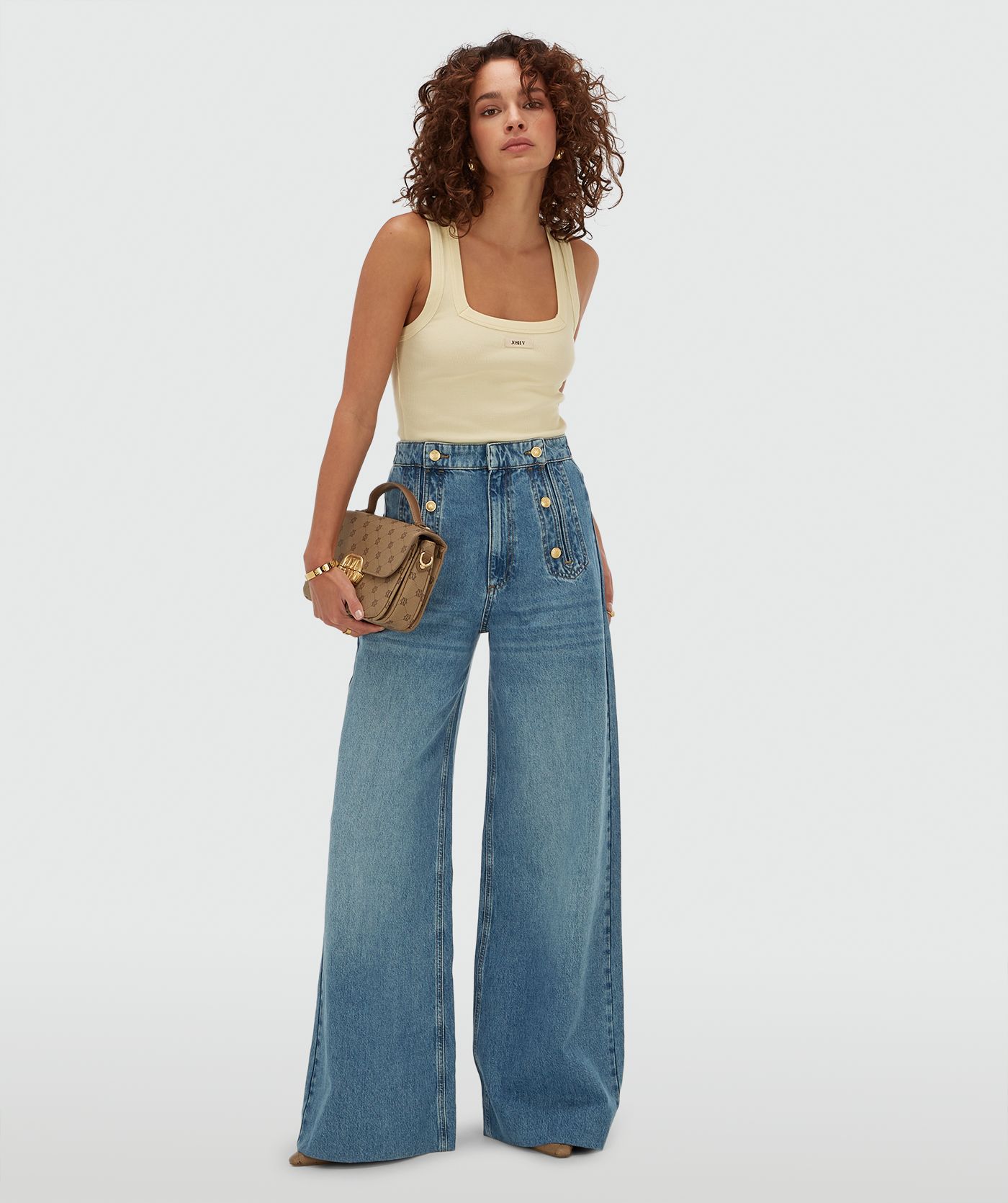 JV-DIEDA slim fit top met logo - butter yellow